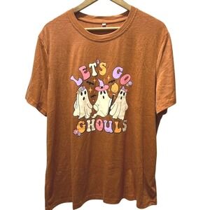 Let's Go Ghouls Halloween T-Shirt 2XL Orange Graphic Tee Ghosts Fall SpookyRetro